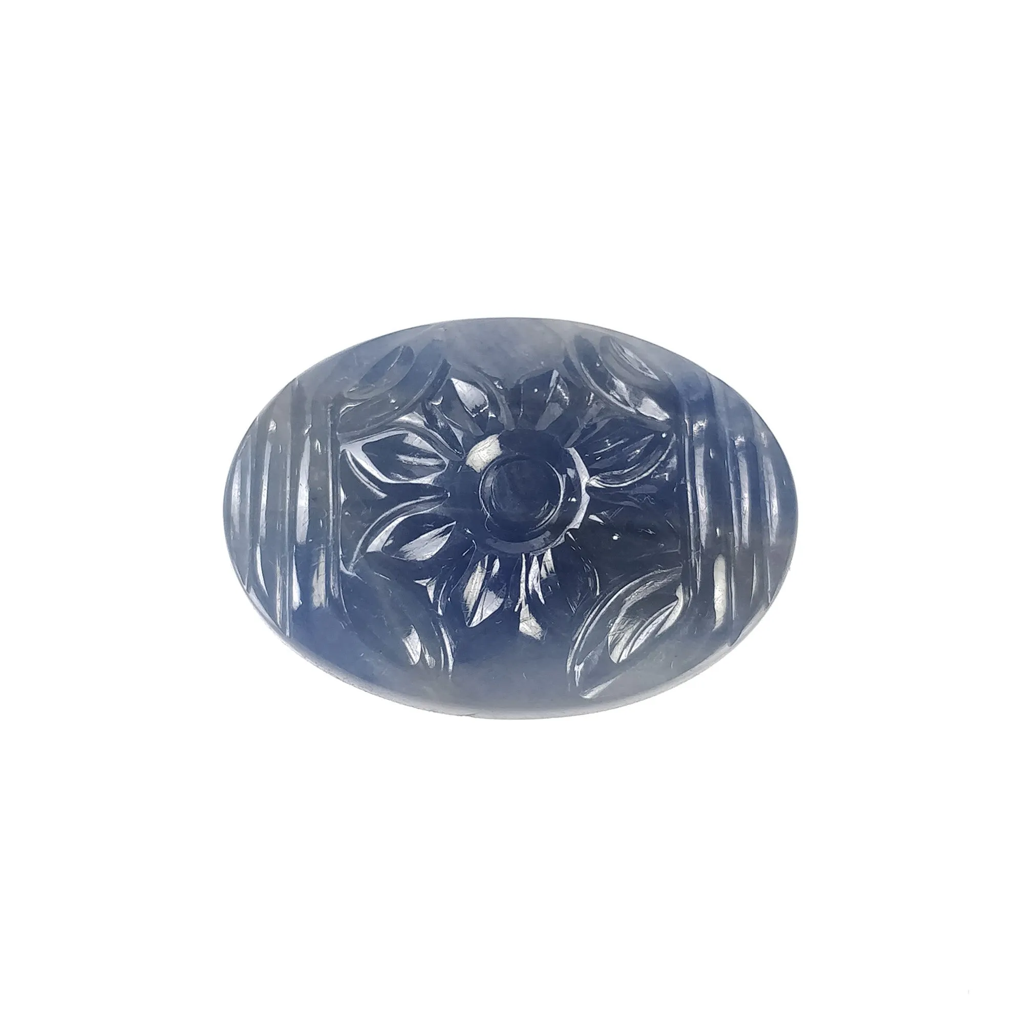 BLUE SAPPHIRE Gemstone Carving : 29.00cts Natural Untreated Unheated Sapphire Hand Carved Oval Shape 25*18mm (With Video)