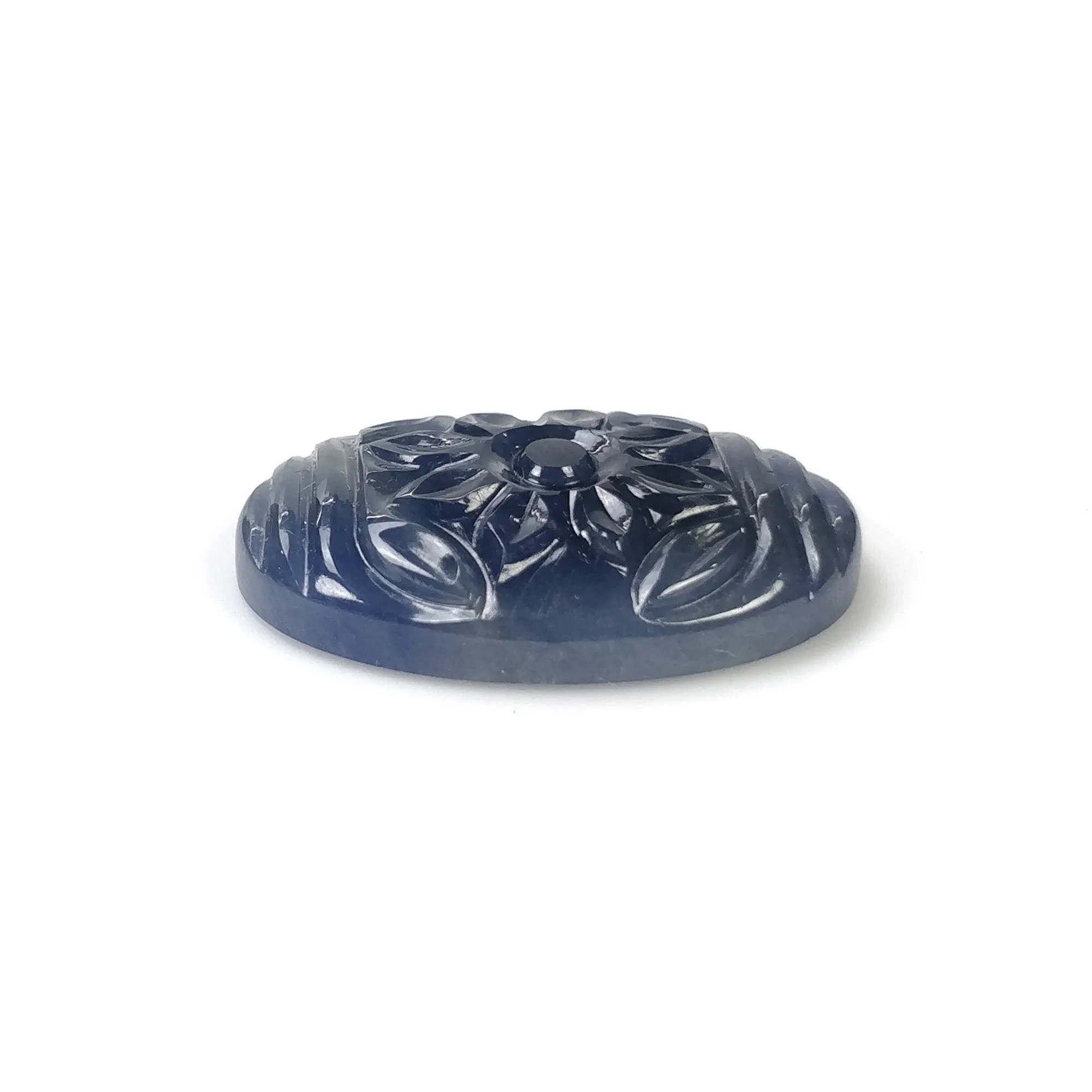 BLUE SAPPHIRE Gemstone Carving : 29.00cts Natural Untreated Unheated Sapphire Hand Carved Oval Shape 25*18mm (With Video)