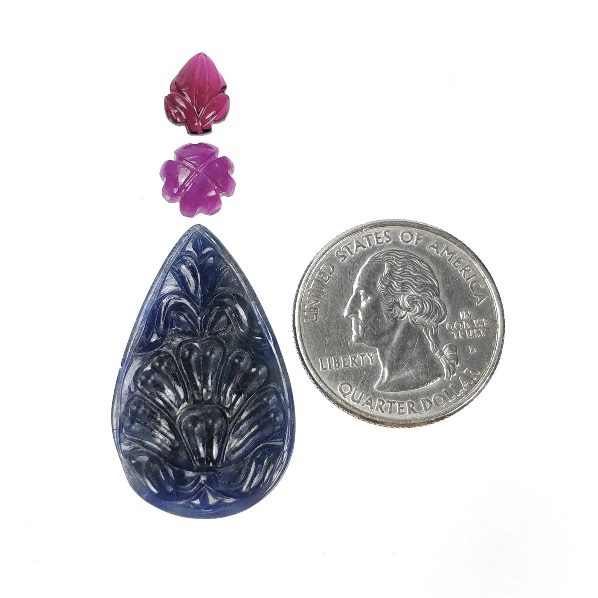 BLUE SAPPHIRE Gemstone Carving : 38.50cts Natural Untreated Unheated Sapphire Both Side Hand Carved Pear Shape 33*20mm (With Video)