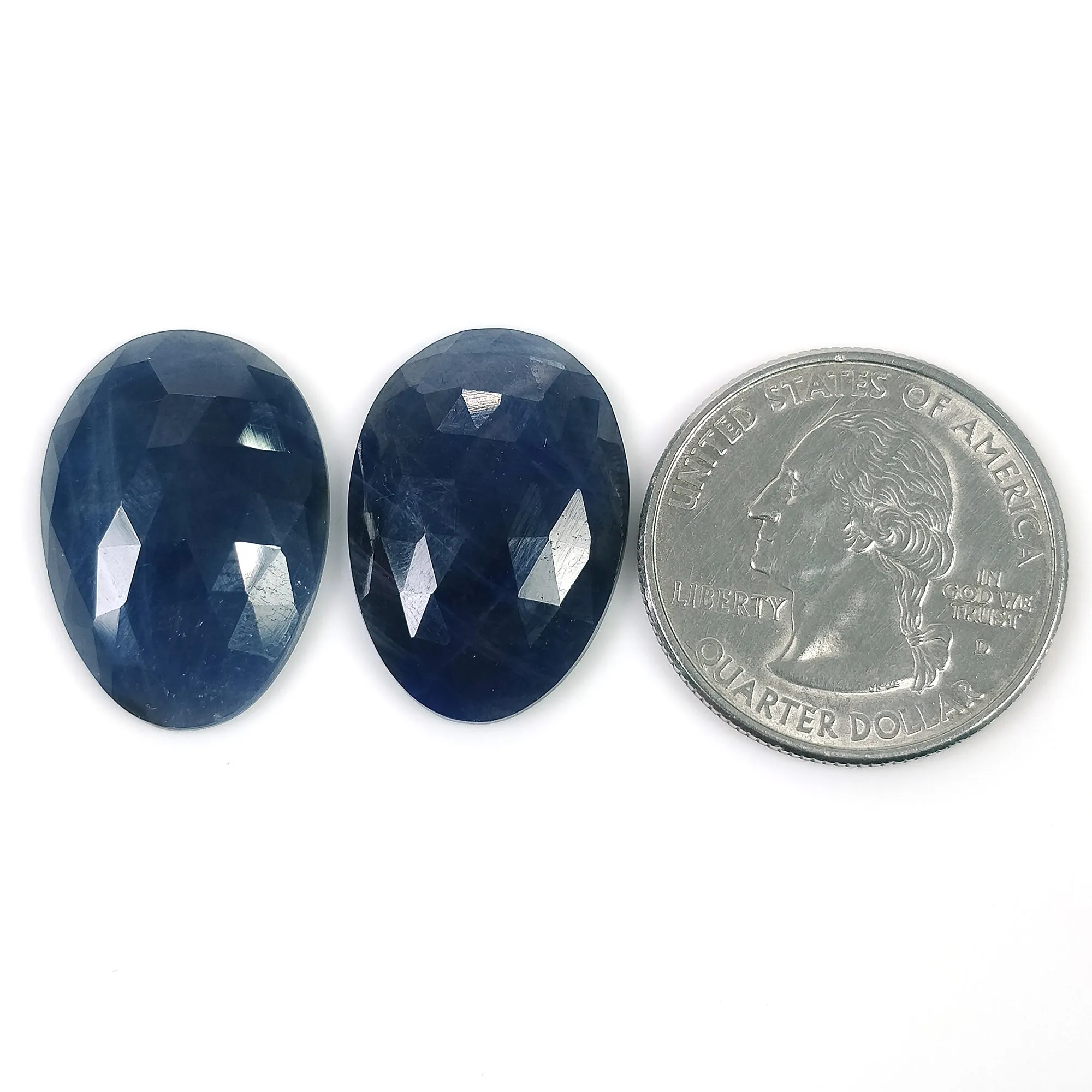 BLUE SAPPHIRE Gemstone Rose Cut : 37.50cts Natural Untreated Unheated Sapphire Egg Shape 23*16mm Pair (With Video)