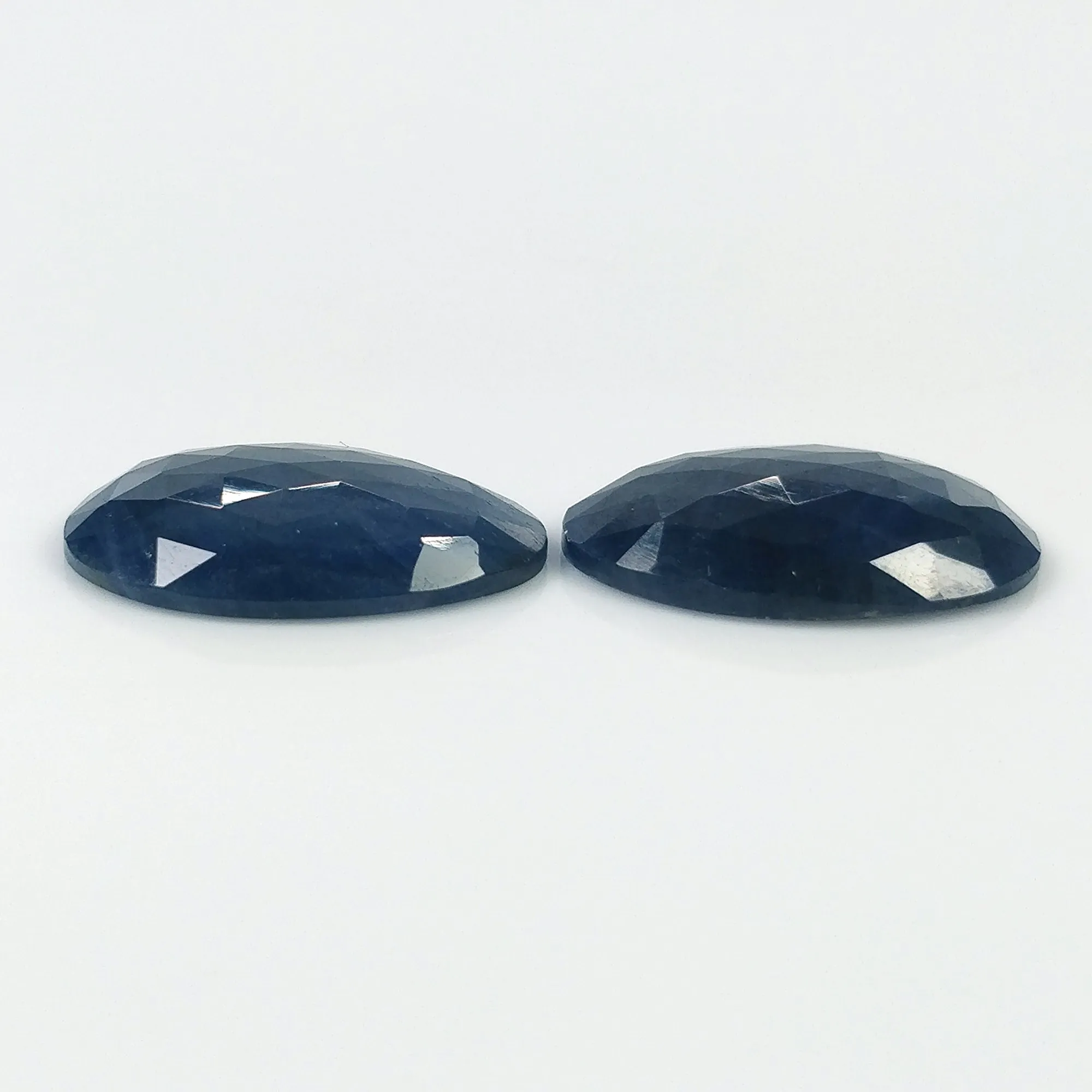 BLUE SAPPHIRE Gemstone Rose Cut : 37.50cts Natural Untreated Unheated Sapphire Egg Shape 23*16mm Pair (With Video)