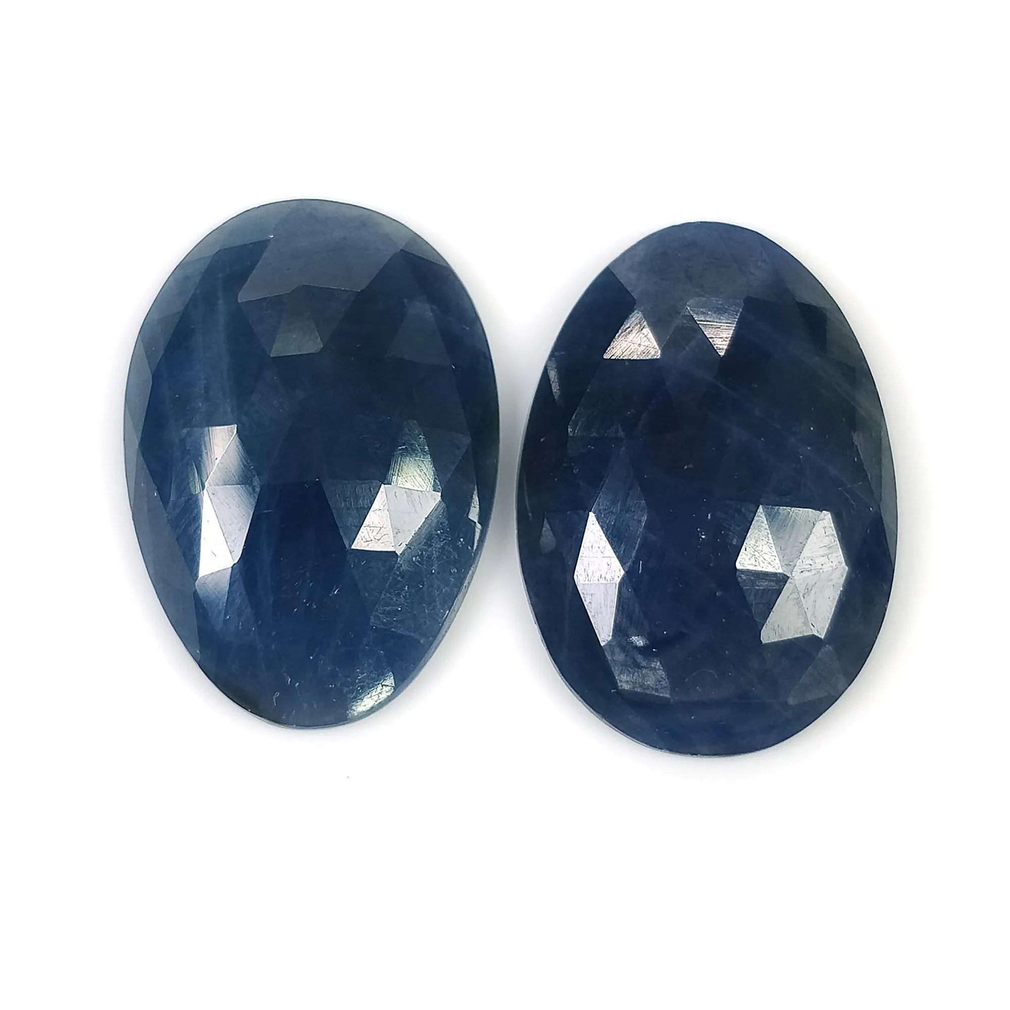 BLUE SAPPHIRE Gemstone Rose Cut : 37.50cts Natural Untreated Unheated Sapphire Egg Shape 23*16mm Pair (With Video)