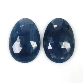 BLUE SAPPHIRE Gemstone Rose Cut : 37.50cts Natural Untreated Unheated Sapphire Egg Shape 23*16mm Pair (With Video)