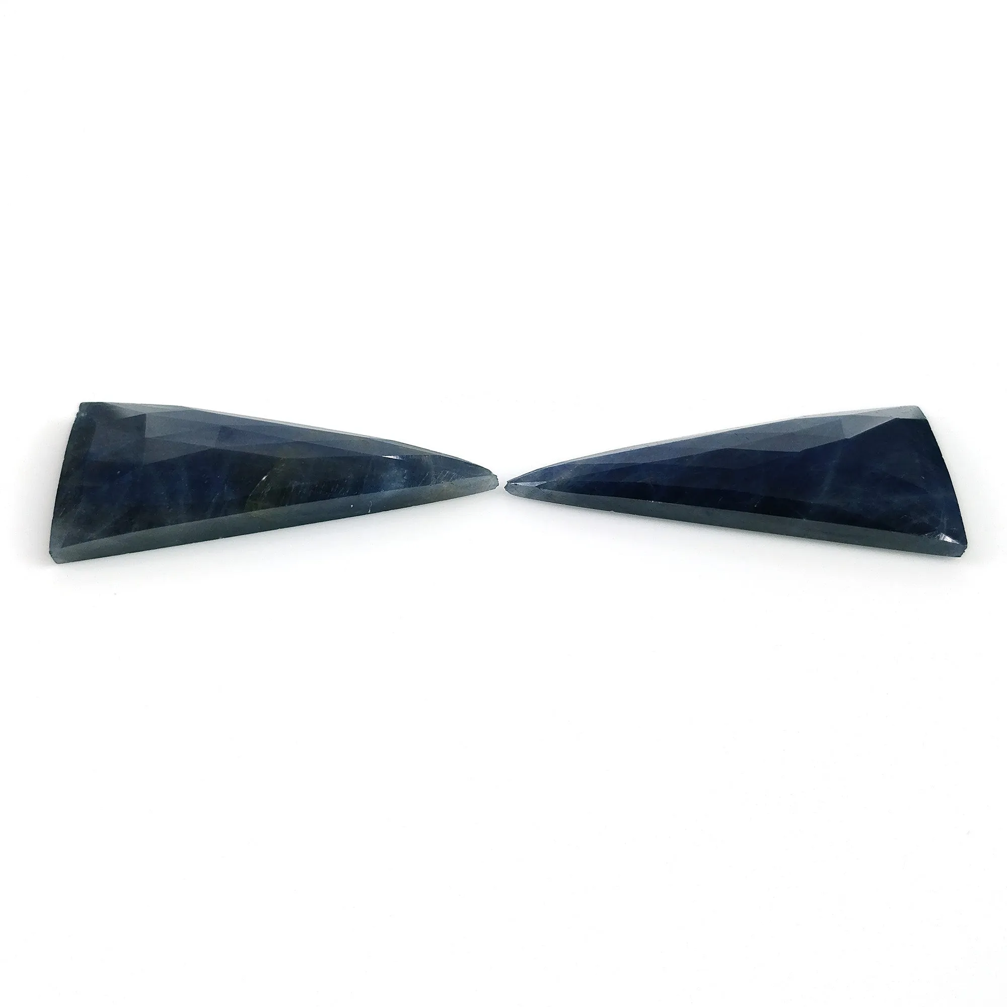 BLUE SAPPHIRE Gemstone Rose Cut : 42.75cts Natural Untreated Unheated Sapphire Triangle Shape 35*16mm Pair (With Video)