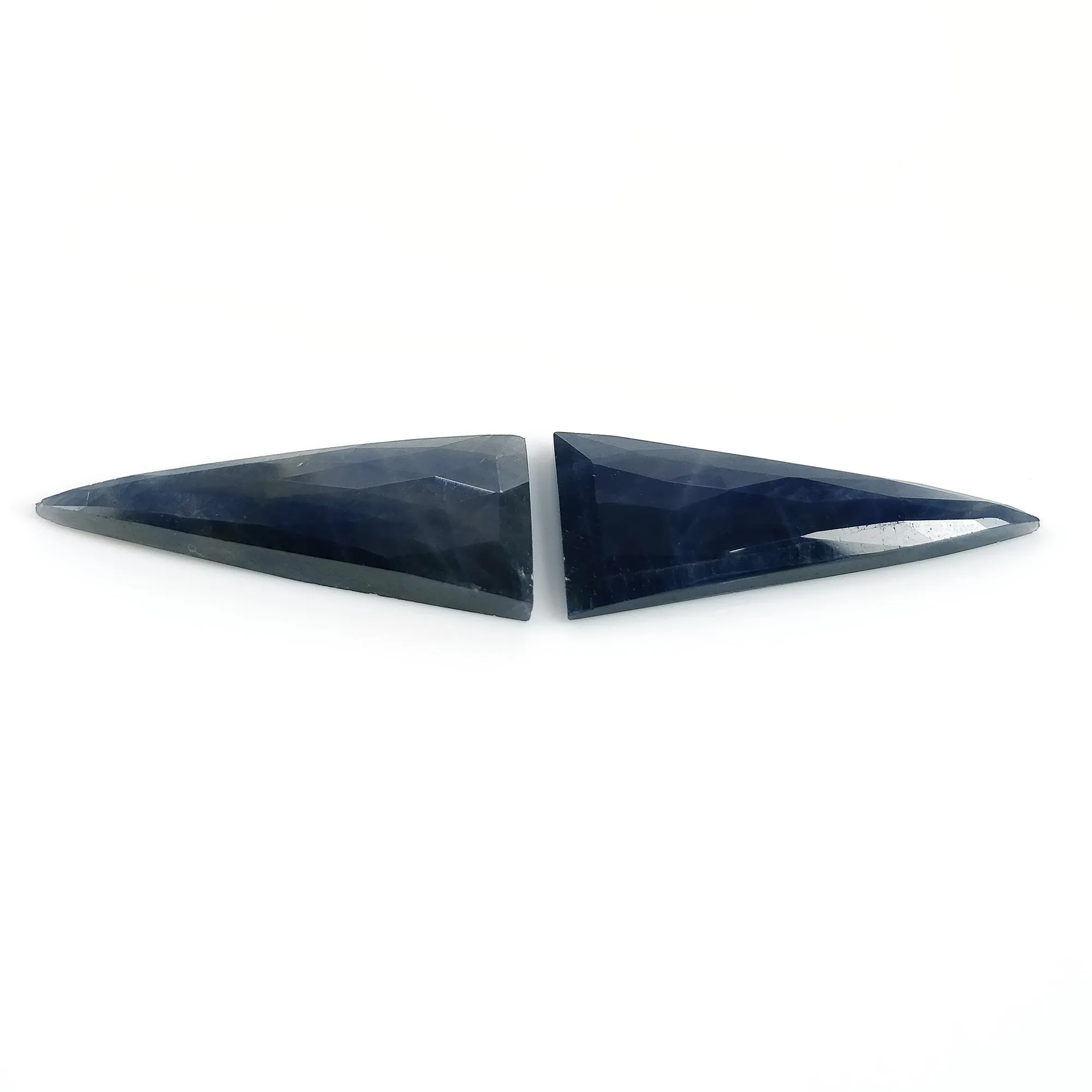 BLUE SAPPHIRE Gemstone Rose Cut : 42.75cts Natural Untreated Unheated Sapphire Triangle Shape 35*16mm Pair (With Video)