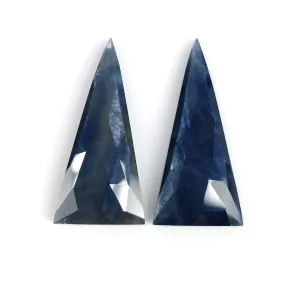 BLUE SAPPHIRE Gemstone Rose Cut : 42.75cts Natural Untreated Unheated Sapphire Triangle Shape 35*16mm Pair (With Video)