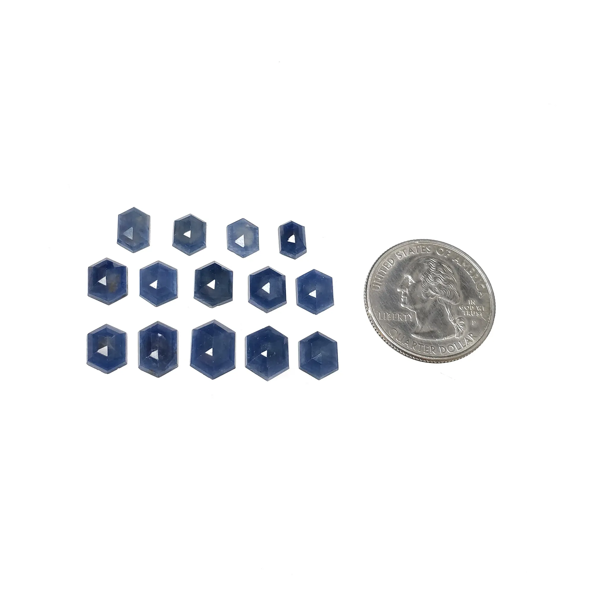 BLUE SAPPHIRE Gemstone Step Cut : 31.80cts Natural Untreated Unheated Sapphire Hexagon Shape 8*5mm - 11*8mm 14pcs