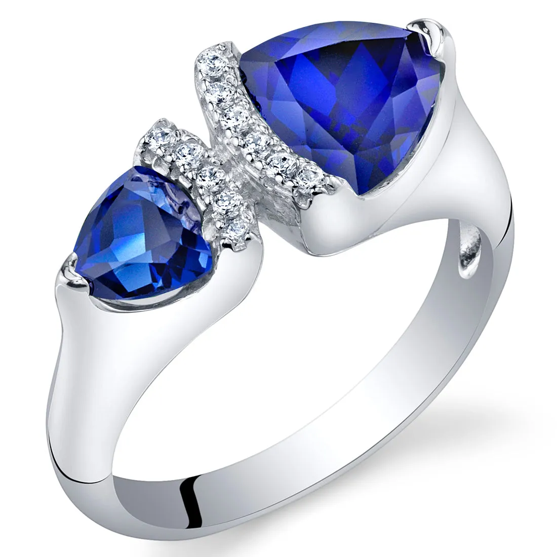 Blue Sapphire Trillion Sterling Silver Ring Size 8