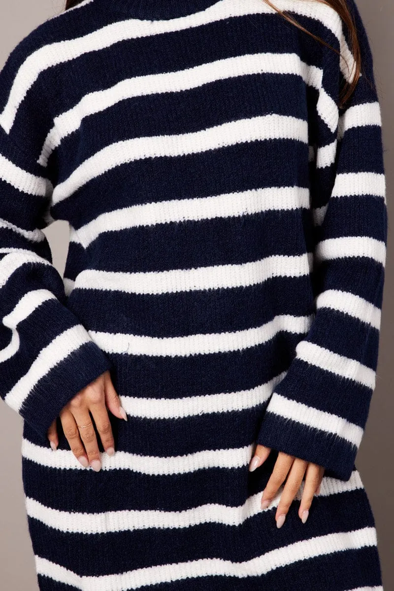 Blue Stripe Knit Jumper Dress Mini