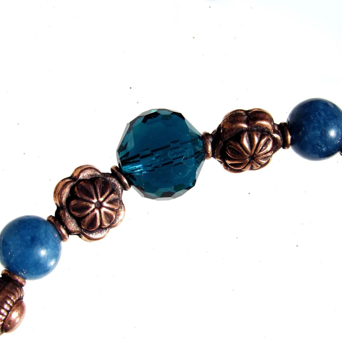 Blue Tourmaline gemstone and Copper Beaded Stretch Bracelet