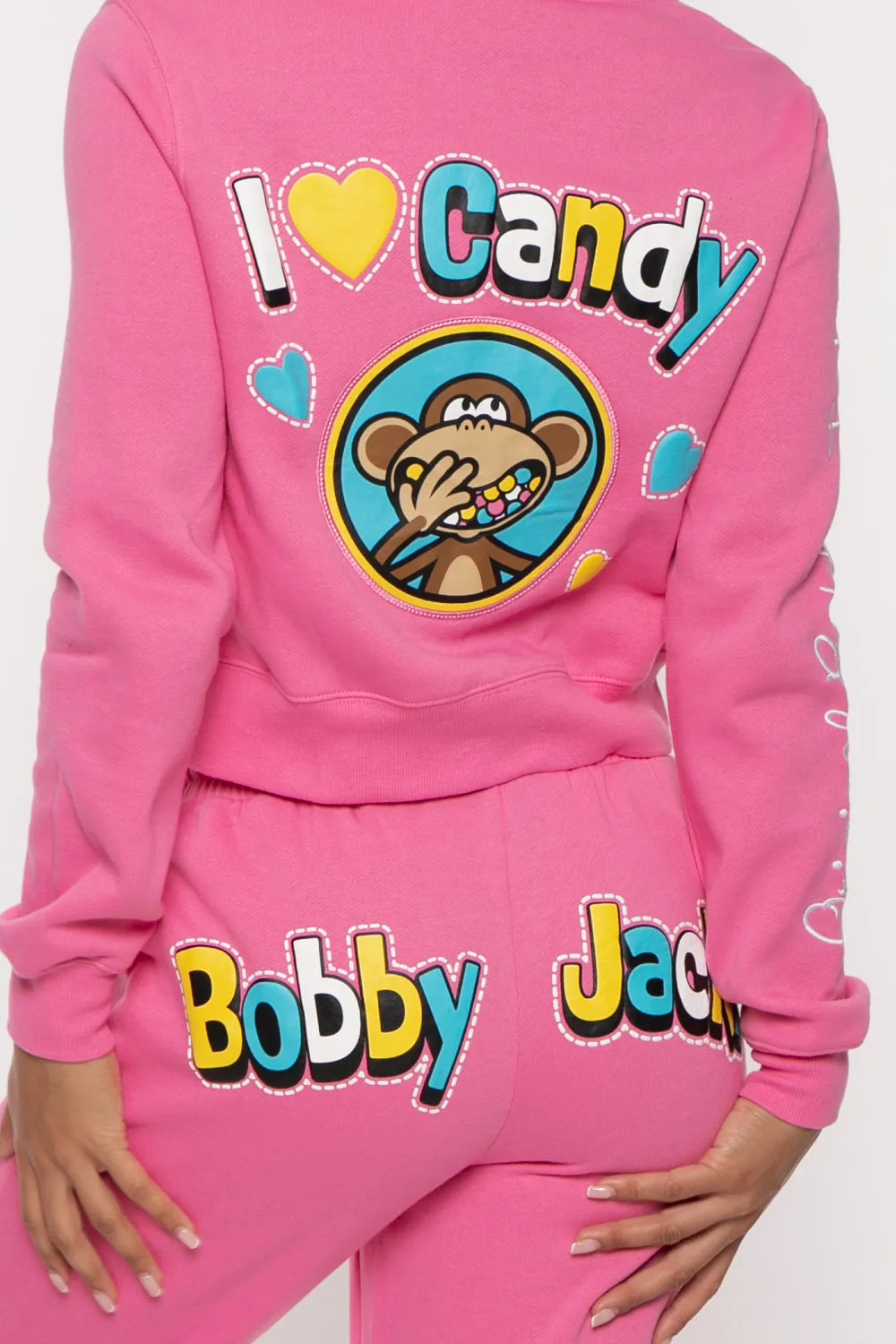 Bobby Jack Zip Up Hoodie & Pants Set - I Love Candy- Pink