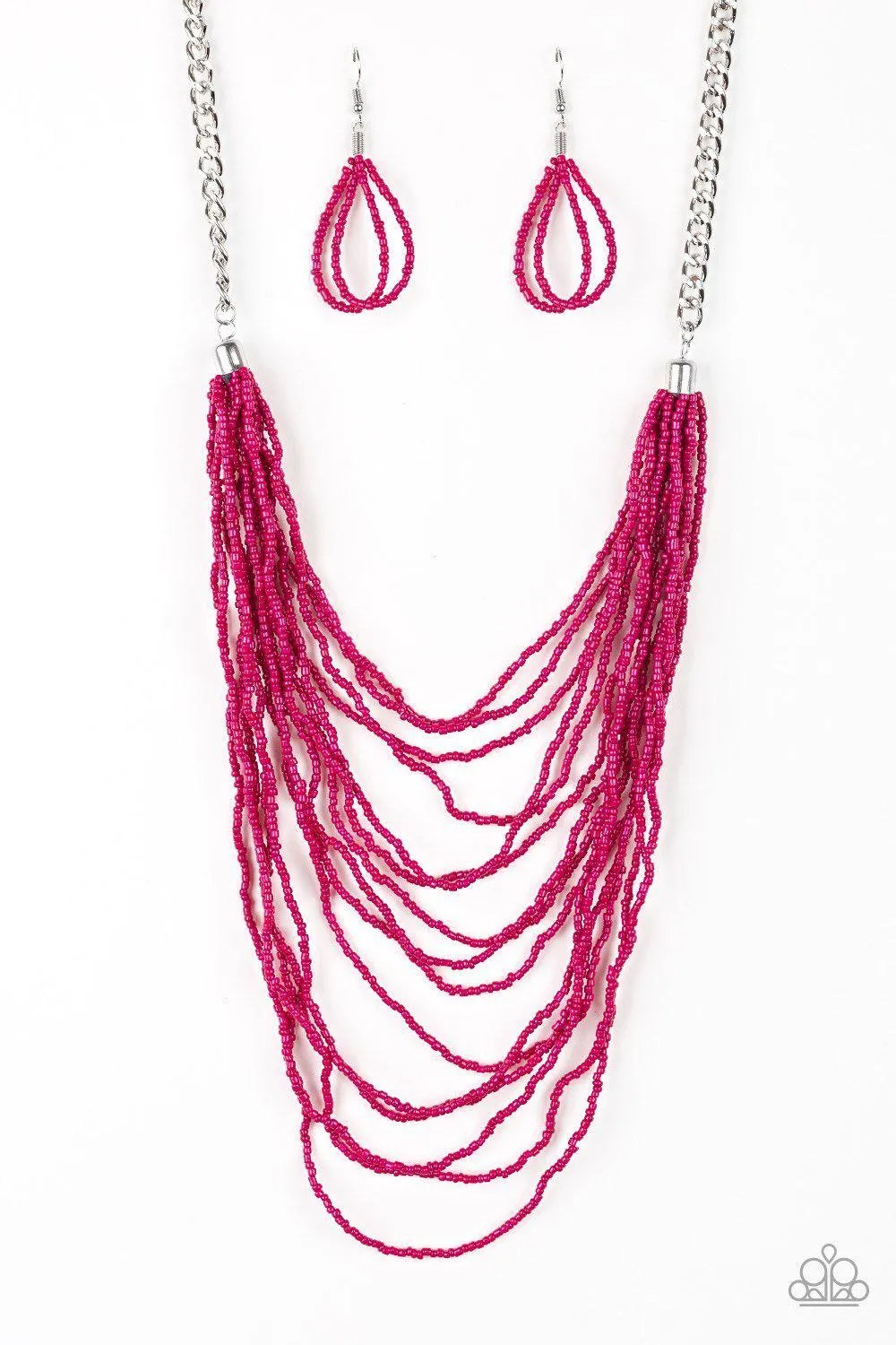 Bora Bombora - Pink Seed Bead Necklace and matching Earrings - Paparazzi Accessories