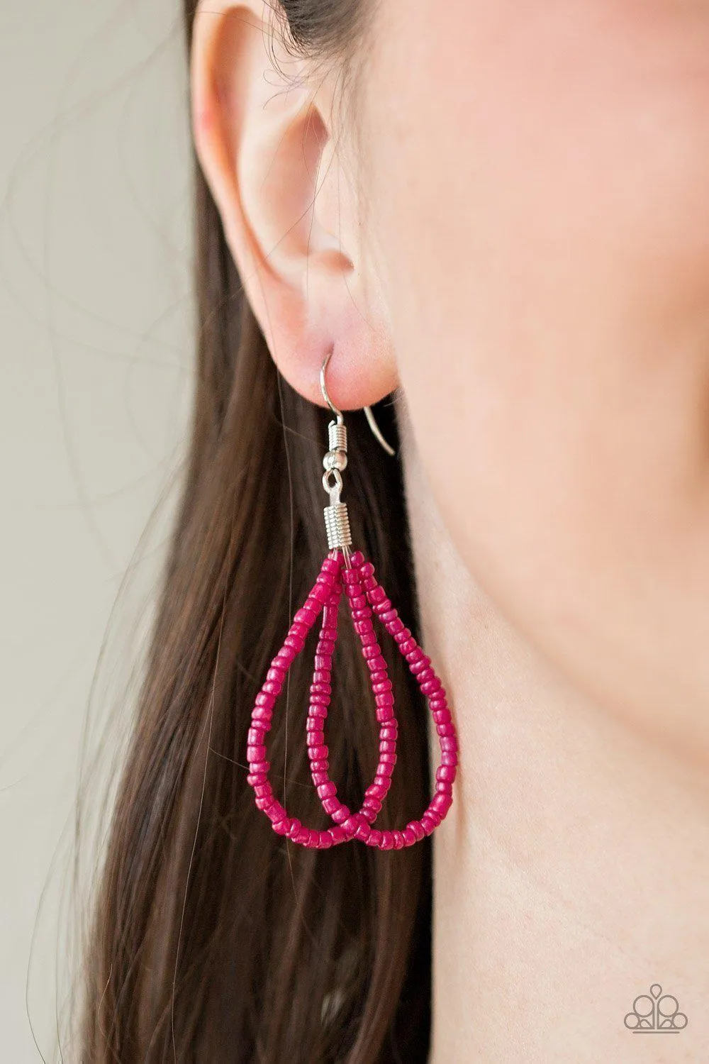 Bora Bombora - Pink Seed Bead Necklace and matching Earrings - Paparazzi Accessories