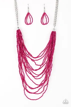 Bora Bombora - Pink Seed Bead Necklace and matching Earrings - Paparazzi Accessories