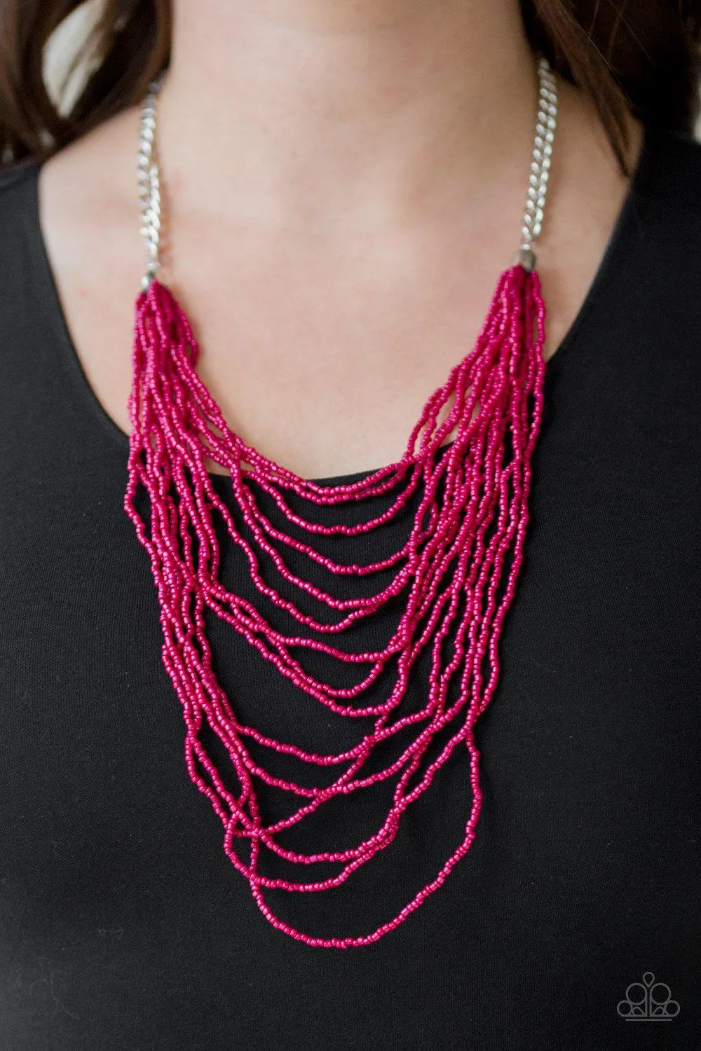 Bora Bombora - Pink Seed Bead Necklace and matching Earrings - Paparazzi Accessories