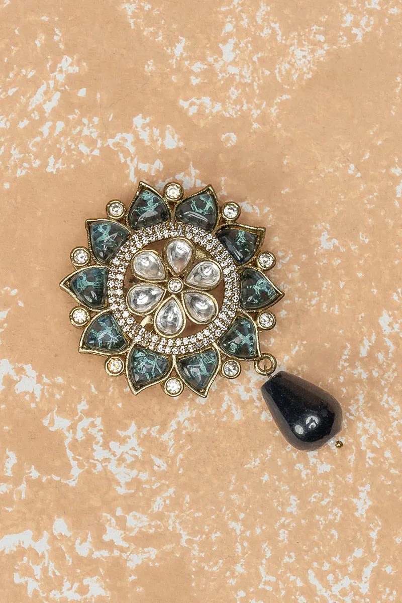 Brooch With Crystal Encrusted At Centre