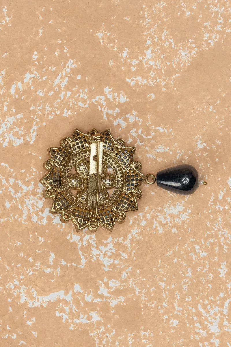 Brooch With Crystal Encrusted At Centre