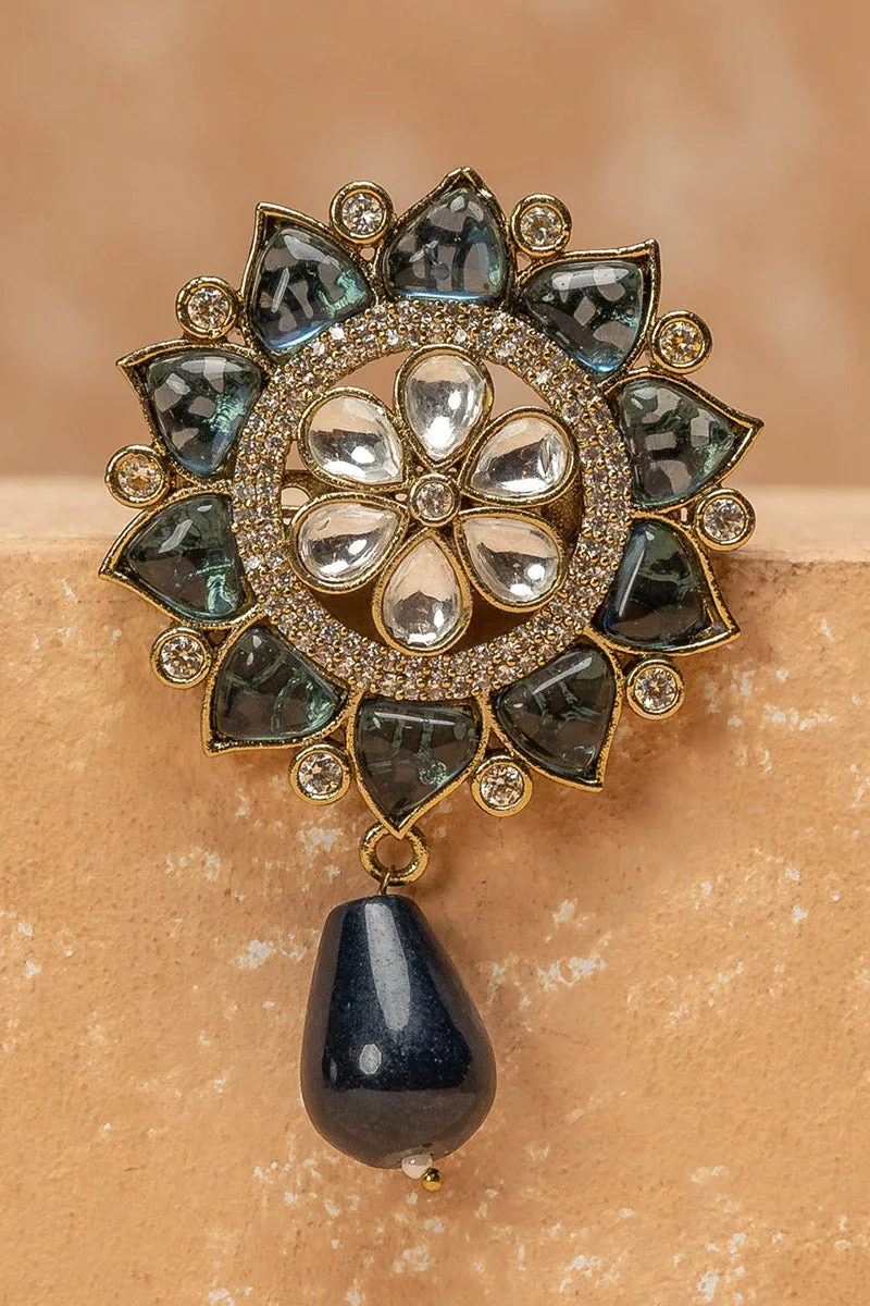 Brooch With Crystal Encrusted At Centre