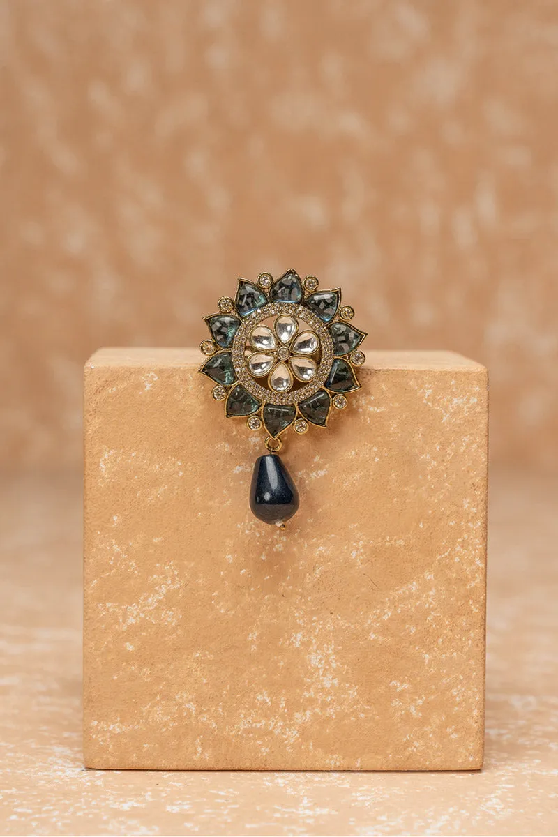 Brooch With Crystal Encrusted At Centre