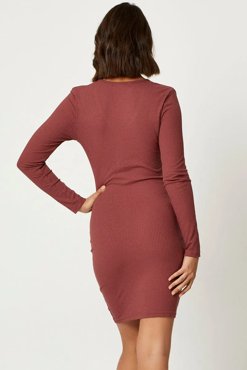 Brown Button Front Bodycon Dress