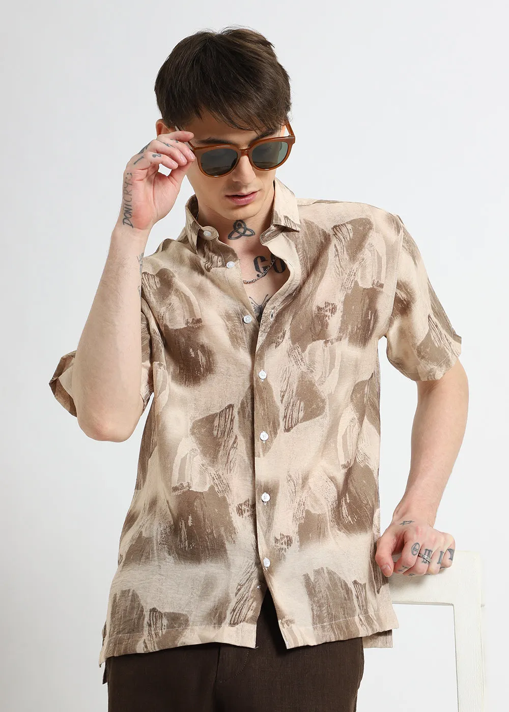 Brown Soft Stroke Printed Shirt