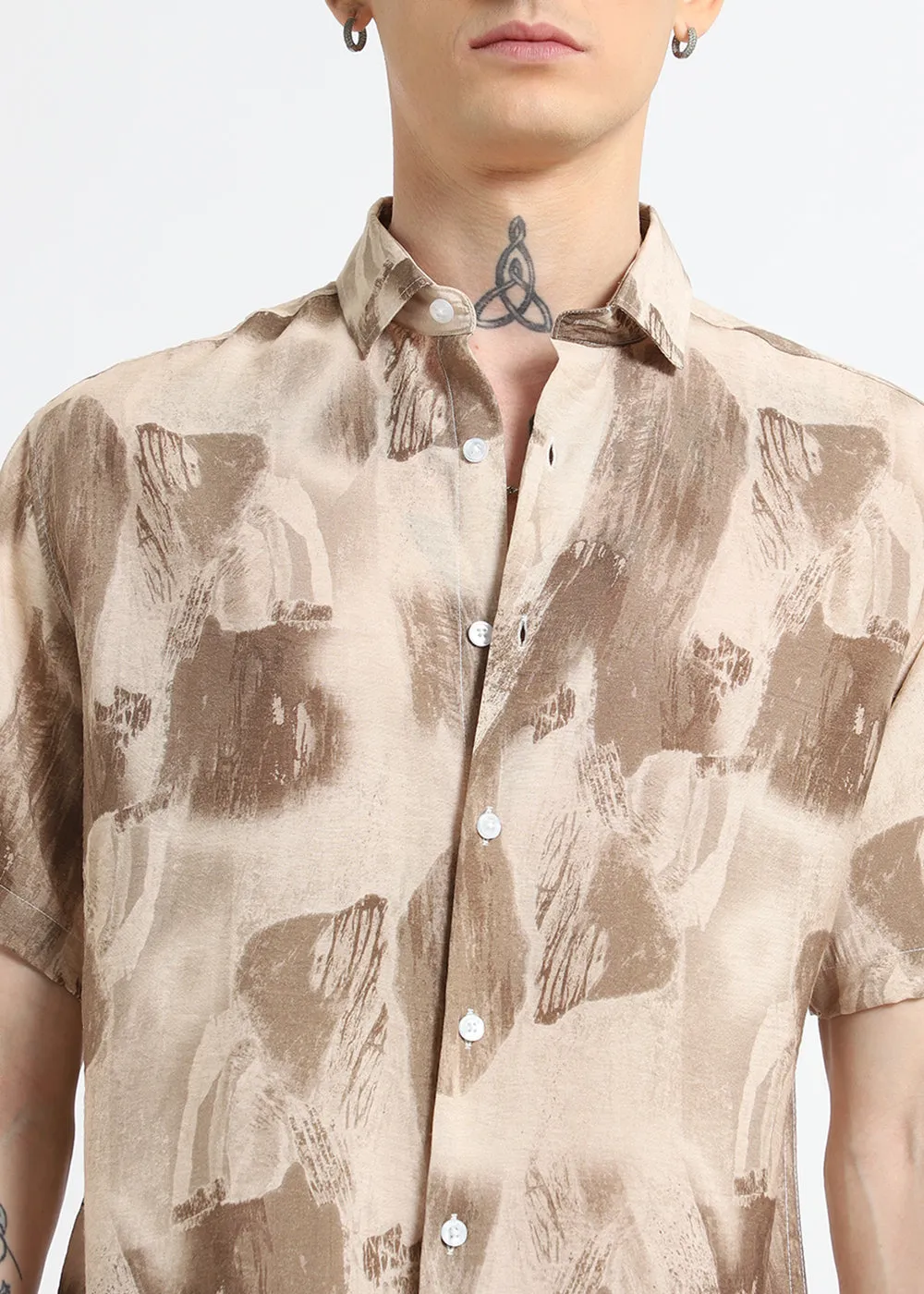 Brown Soft Stroke Printed Shirt