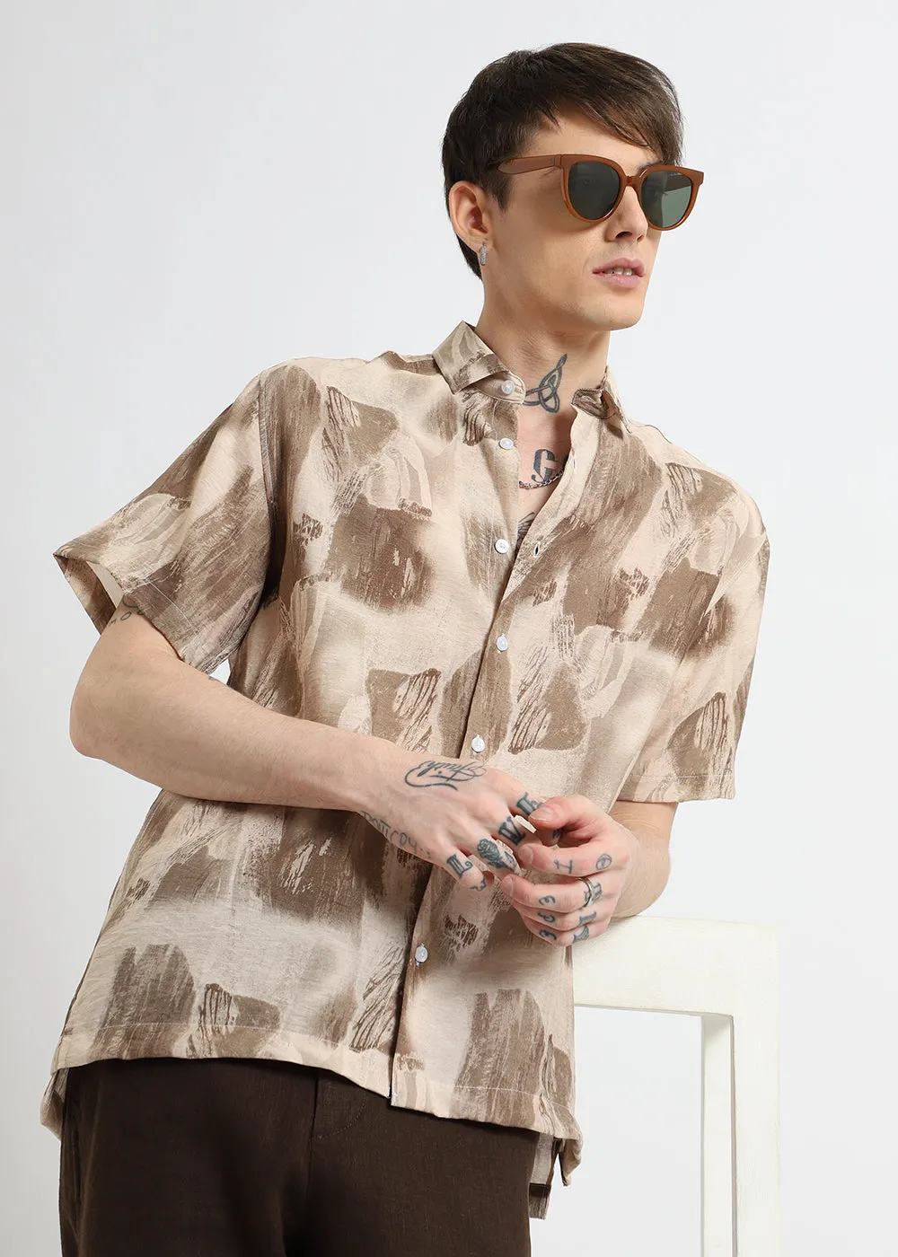 Brown Soft Stroke Printed Shirt