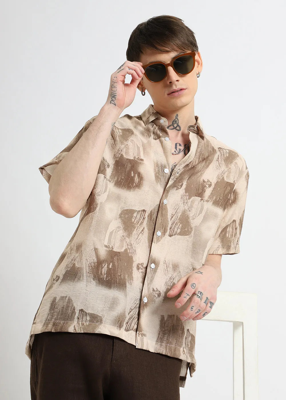 Brown Soft Stroke Printed Shirt