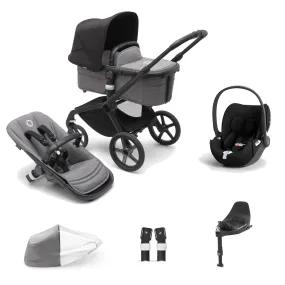 Bugaboo Fox 5, Cloud T and Base Travel System - Black/Grey Melange/Midnight Black