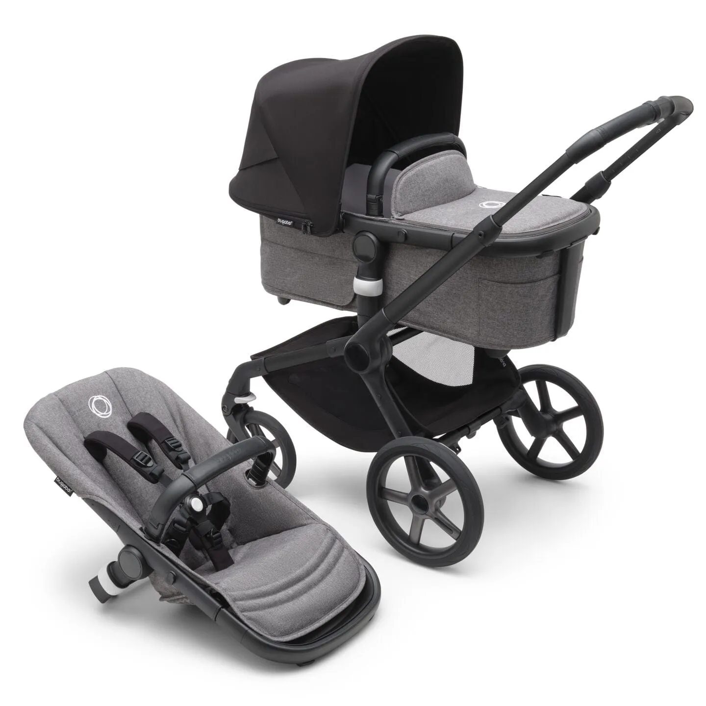 Bugaboo Fox 5, Cloud T and Base Travel System - Black/Grey Melange/Midnight Black