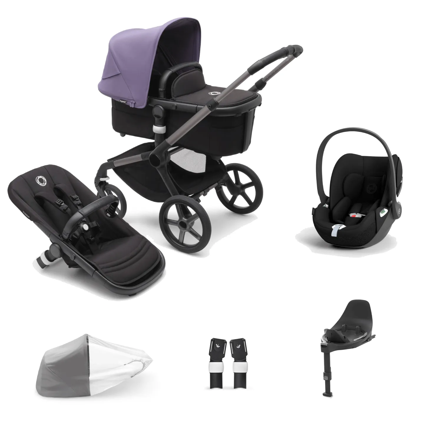 Bugaboo Fox 5, Cloud T and Base Travel System - Graphite/Midnight Black/Astro Purple