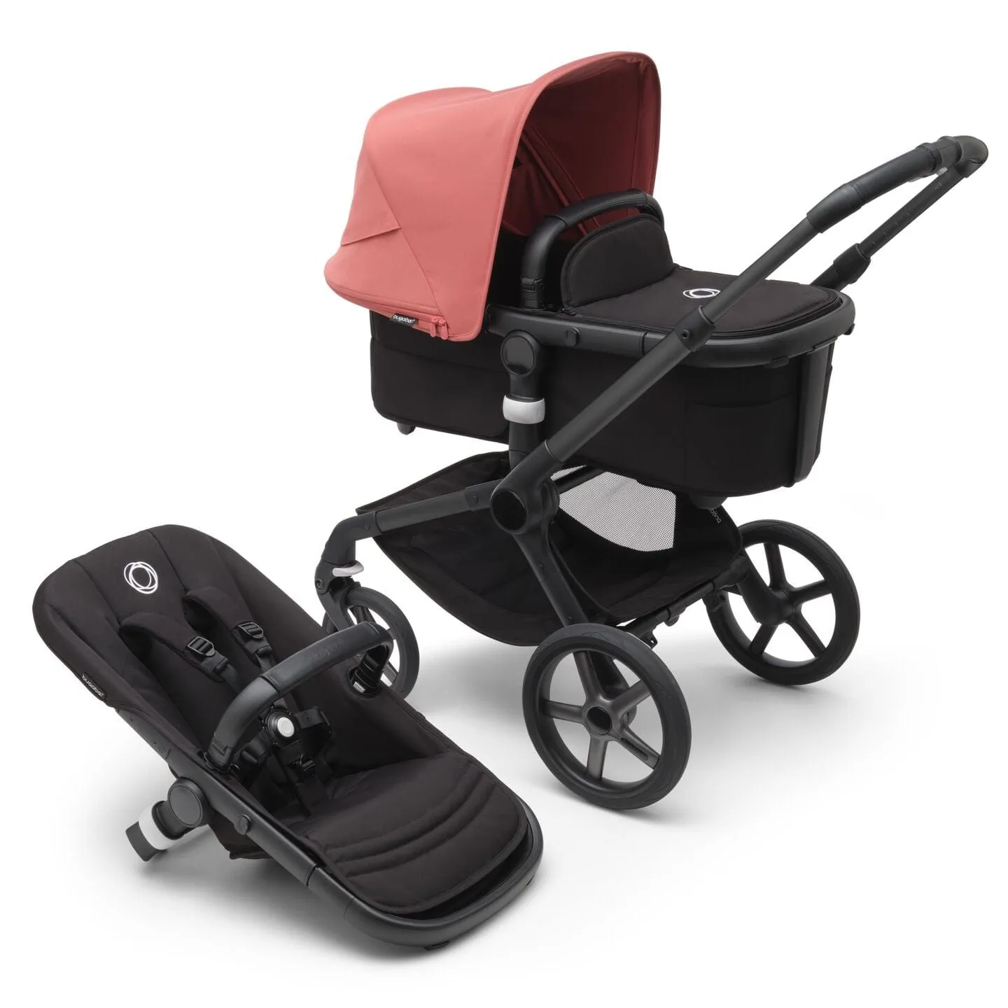 Bugaboo Fox 5, Cloud T Plus and Base Travel System - Black/Midnight Black/Sunrise Red