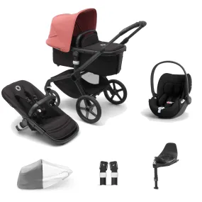 Bugaboo Fox 5, Cloud T Plus and Base Travel System - Black/Midnight Black/Sunrise Red