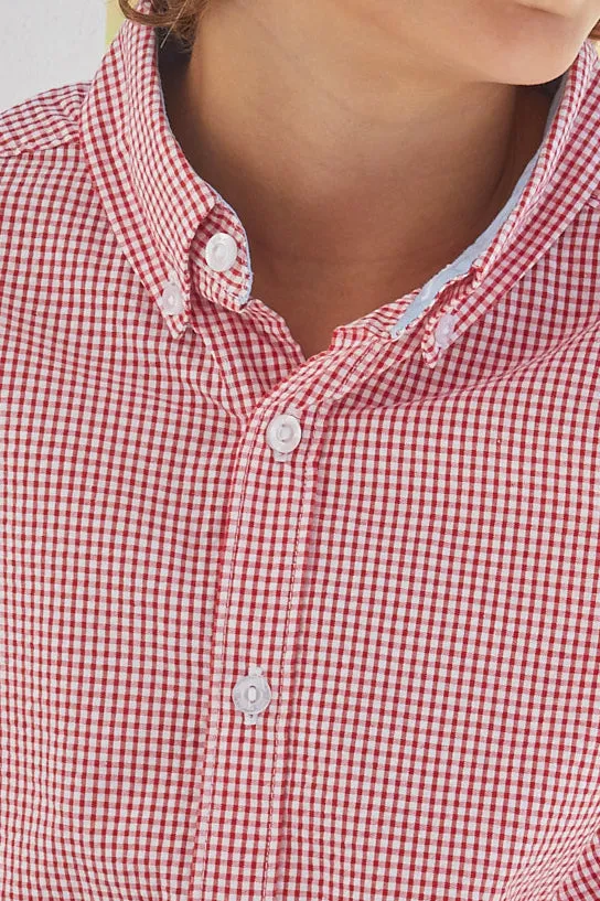 Button Down Shirt - Red Seersucker Gingham