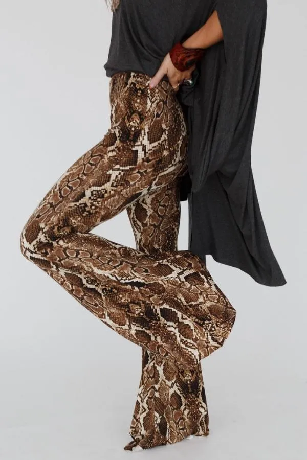 Cher Snake Flare Pants - Brown