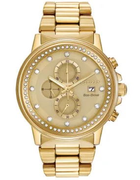 Citizen Eco-Drive Chandler Crystal Chrono - Gold-Tone Ion Plated - 200 Meter WR