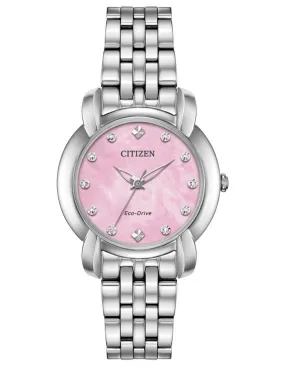 Citizen Ladies Eco-Drive Jolie Watch - Stainless Steel - Diamond Markers - Pink