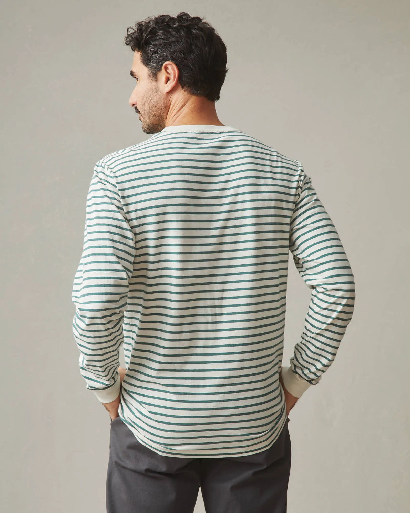 Classic Crew Long Sleeve - Sagebrush Green Stripe