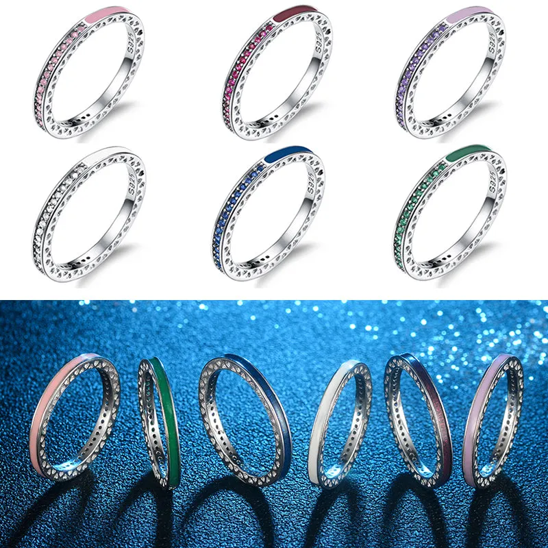 Classic Round Multicolor CZ Crystal Sleek Ring - 4 Colors