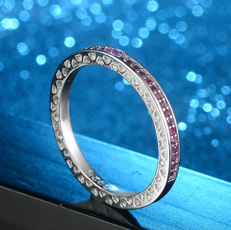 Classic Round Multicolor CZ Crystal Sleek Ring - 4 Colors