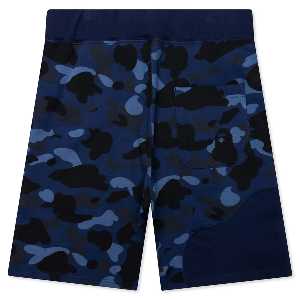 Color Camo Cutting Sweat Shorts - Navy