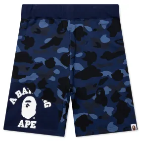 Color Camo Cutting Sweat Shorts - Navy