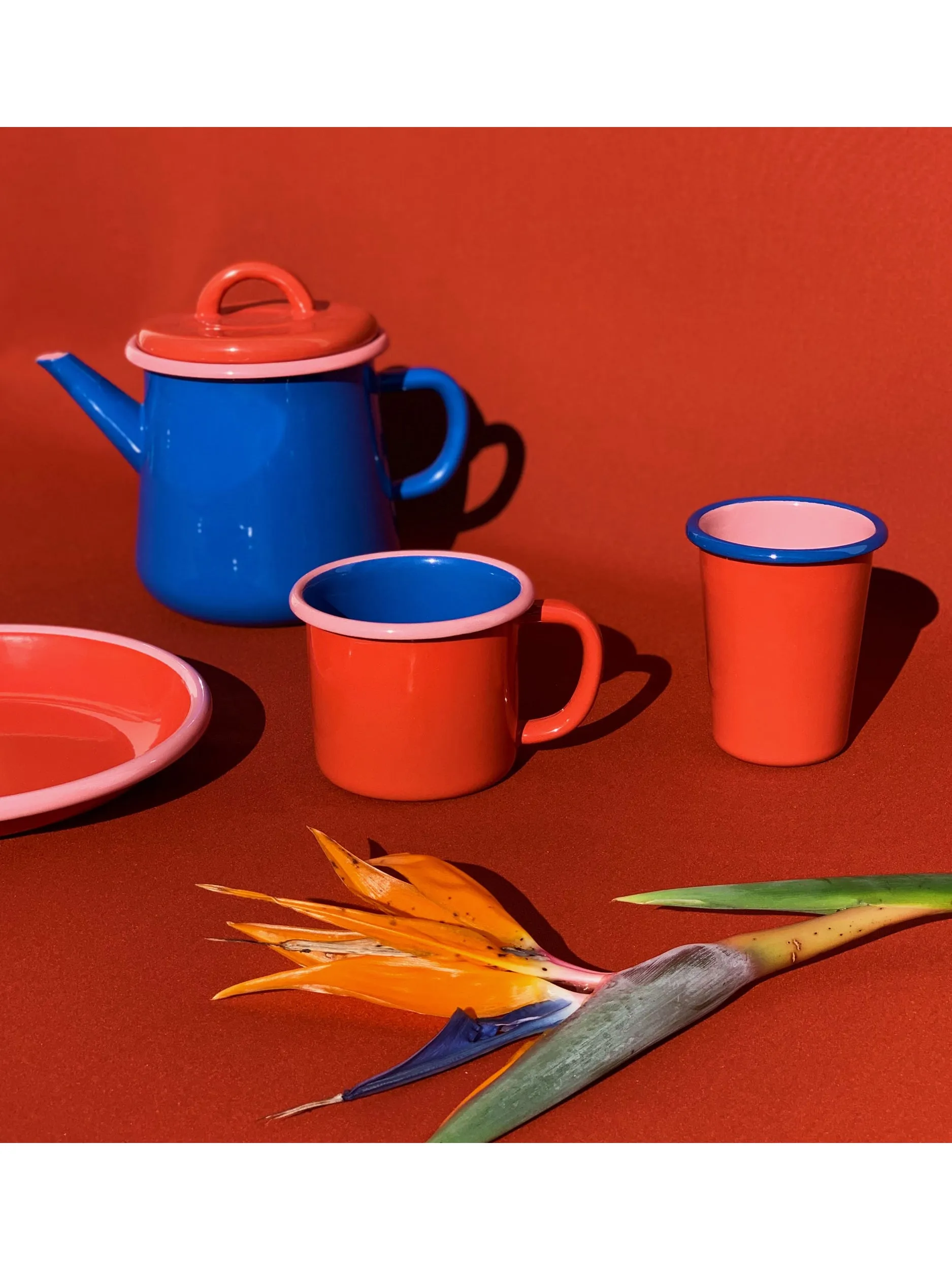 Coral & Blue Colorama Enamel Mug