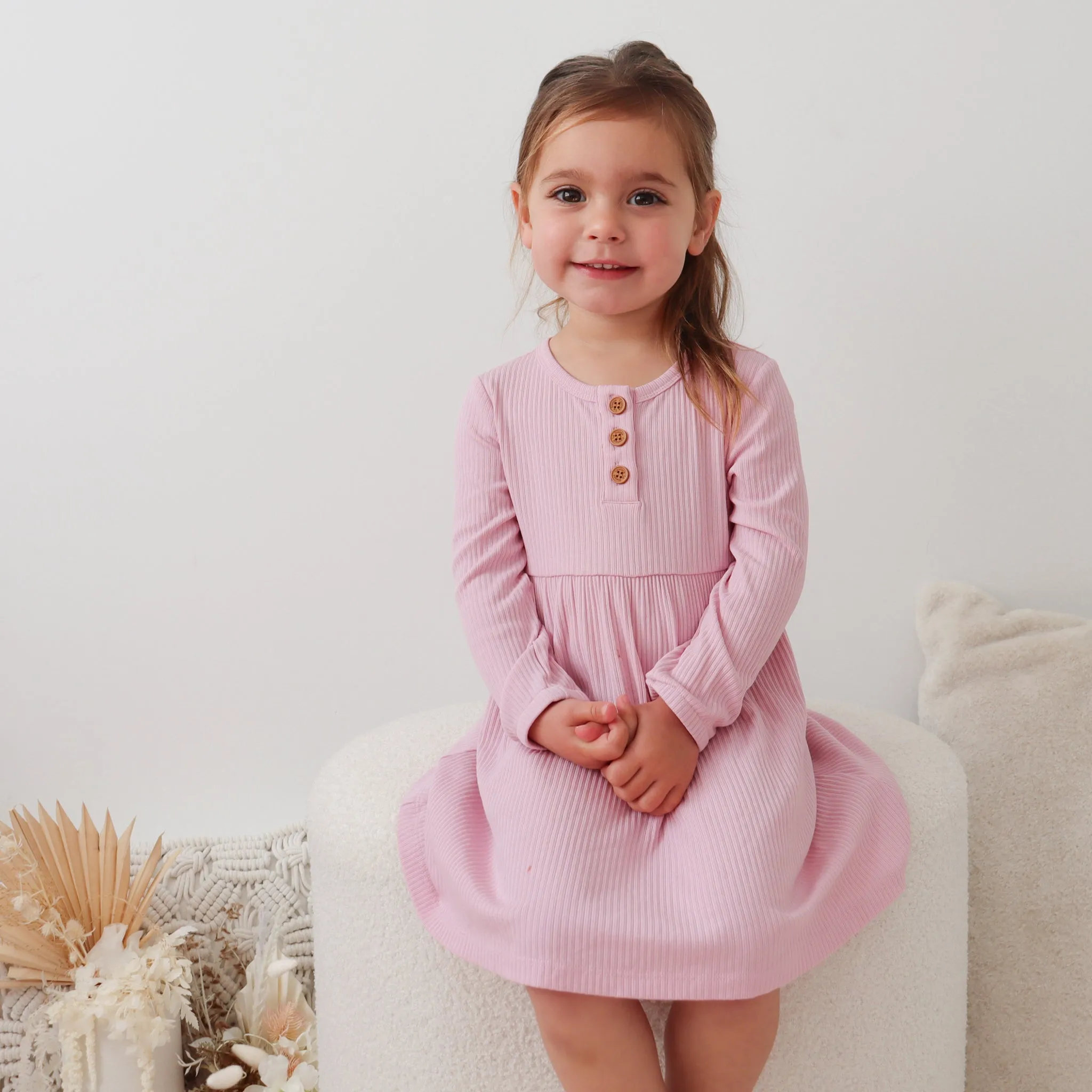 Cozy Basic LS Dress - Tulip