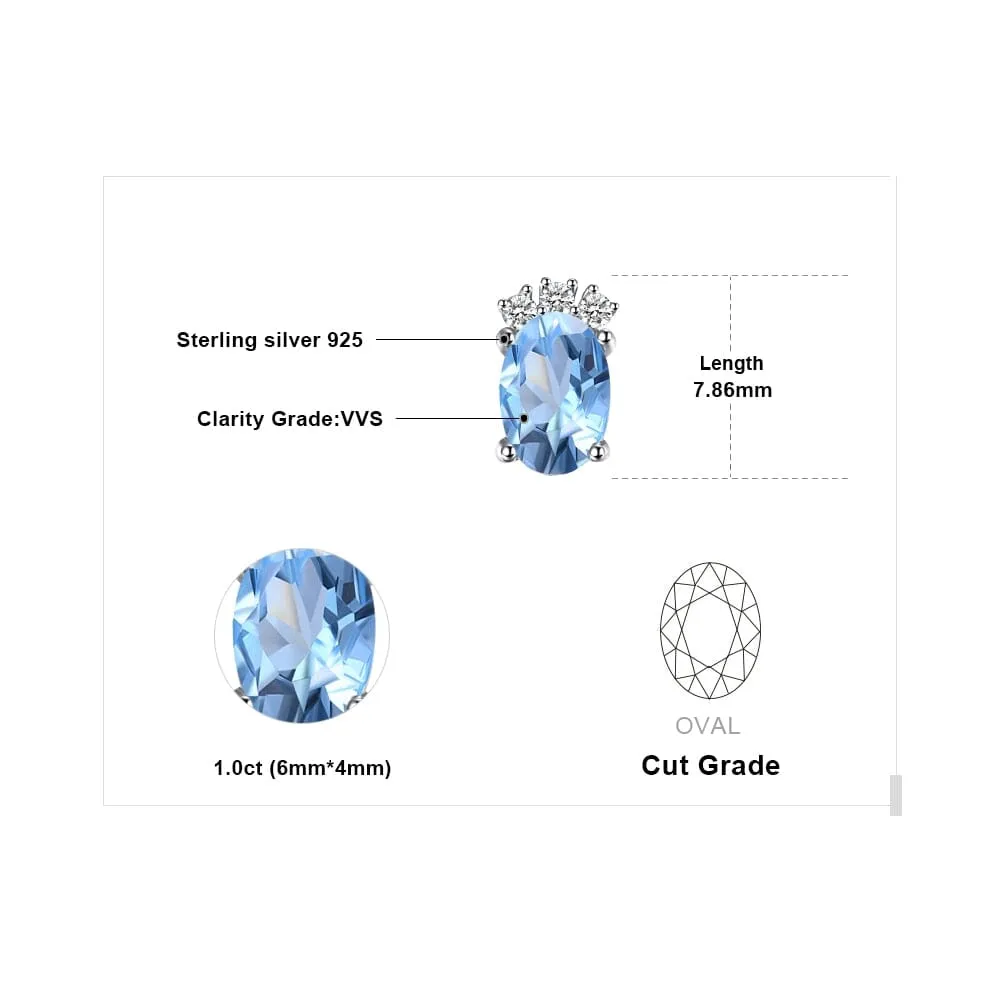 Crown 1ct Oval Natural Sky Blue Topaz Stud Earrings - 925 Sterling Silver