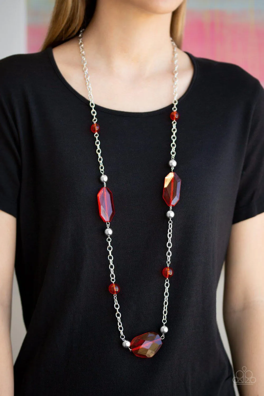 Crystal Charm Red and Silver Necklace - Paparazzi Accessories