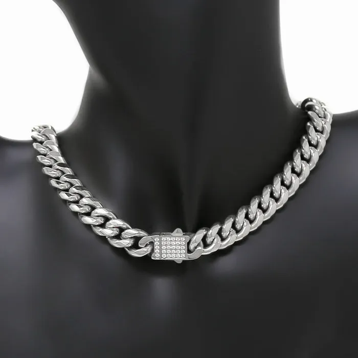 CZ Pave Clasp Stainless Steel Curb Chain