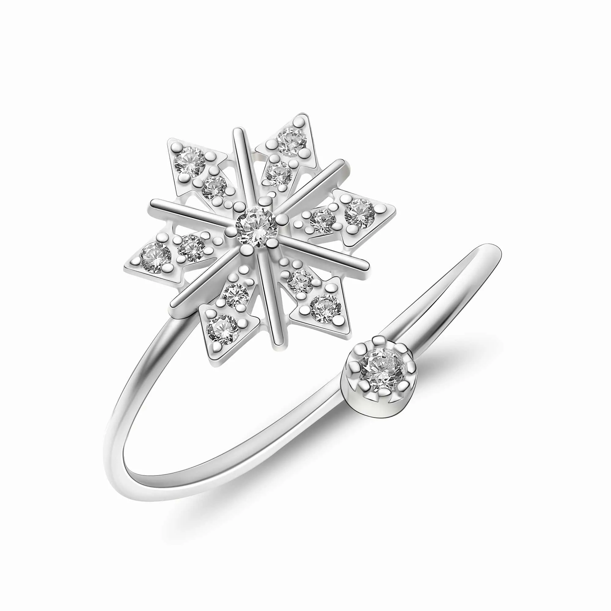 CZ Winter Star Silver Snowflake Ring Adjustable