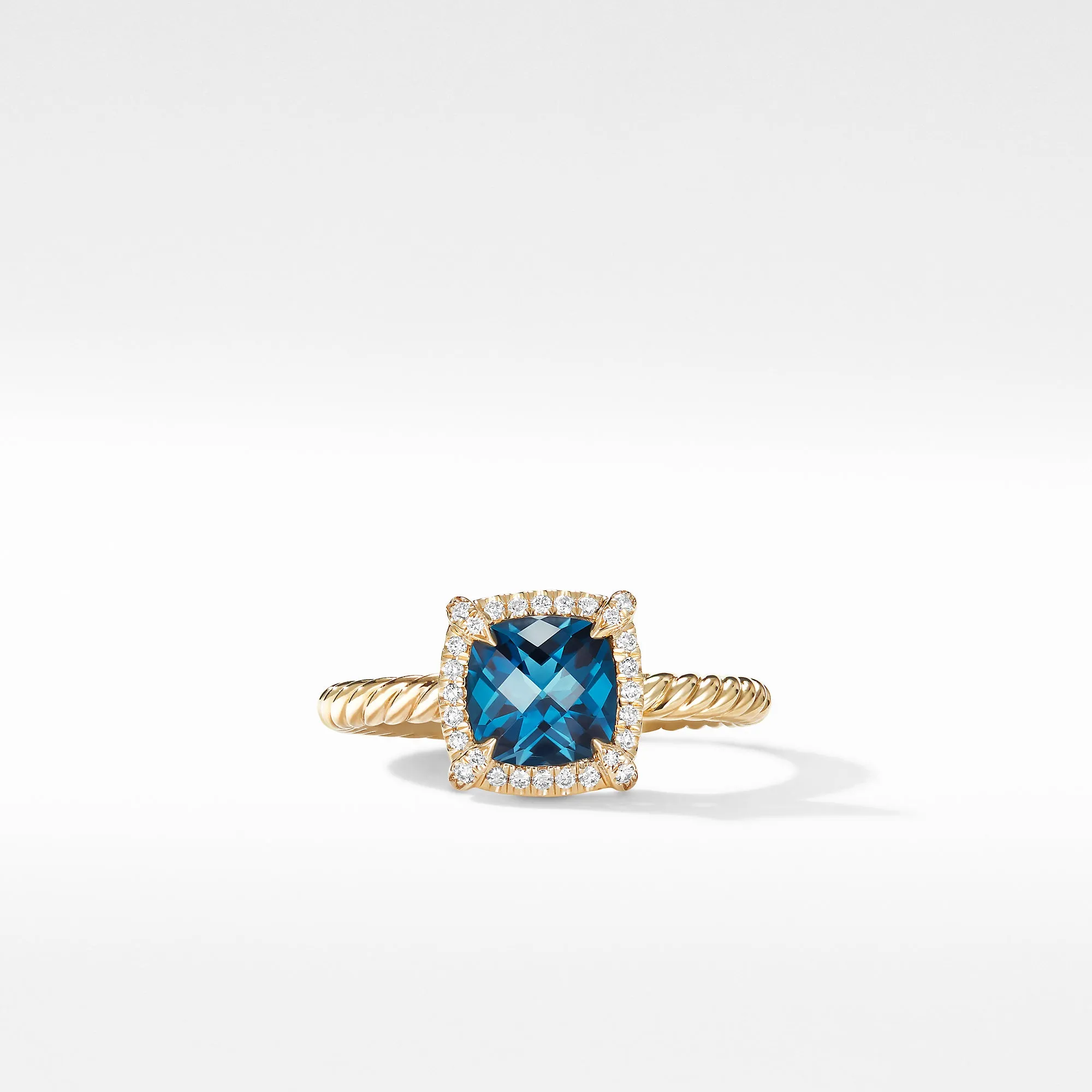 David Yurman Chatelaine Pave Bezel Ring in 18K Yellow Gold with Hampton Blue Topaz