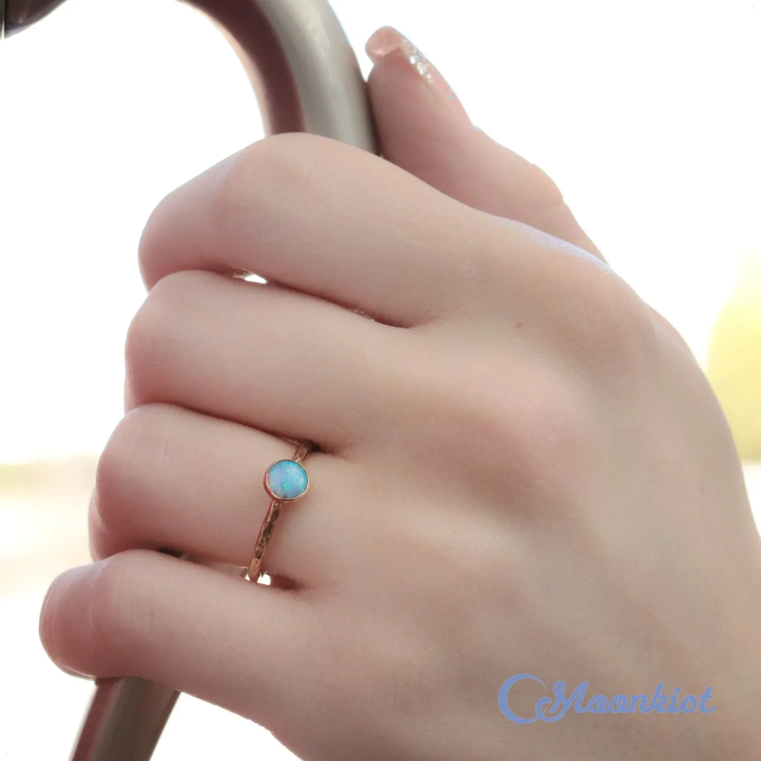 Delicate 14 K Gold Filled Blue Opal Stacking Promise Ring | Moonkist Designs